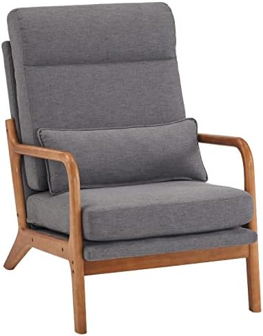 Bonnlo High Back Linen Dark Grey Mid Century Modern Accent Chair, Soild Wood ...