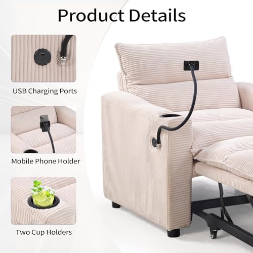 HAOMARKETS Corduroy Sleeper Sofa Bed with Cup Holders, 3-in-1 Convertible Pul...