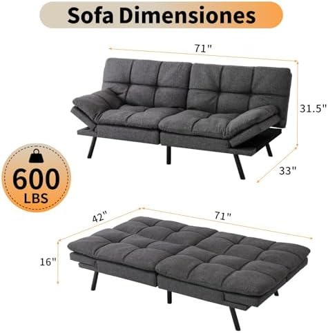 MUUEGM 71" Futon Sofa Bed, Cozy Convertible Loveseat Sleeper, Linen Fabr...