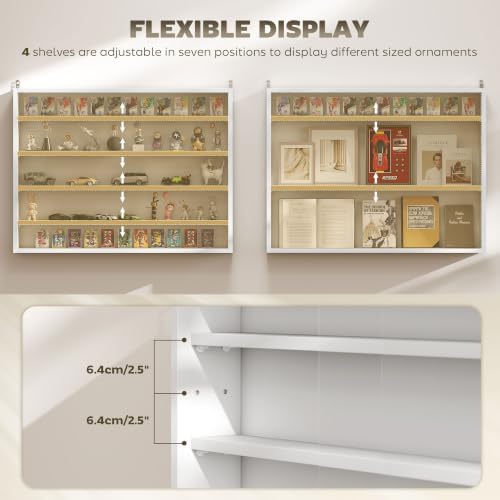 HOMCOM 5-Tier Wall Mounted Display Cabinet Glass Doors White
