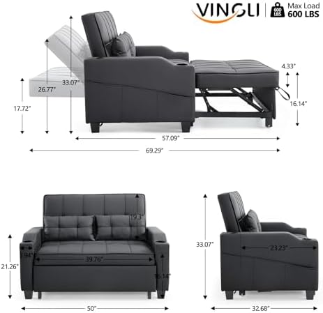 VINGLI Convertible Loveseat Sleeper Sofa Bed, Pullout Couch for Living Room