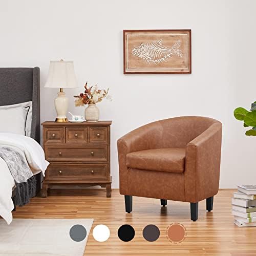 Yaheetech Accent Chairs, Faux Leather Barrel Armchairs, Brown