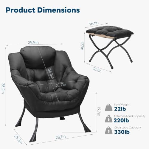 ComfyCorner Lazy Chair with Foldable Ottoman, Modern Accent Chair