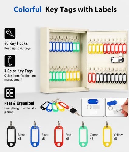 KYODOLED Key Box, 40-Key Lock Box with Combination Lock, Wall Mount, White
