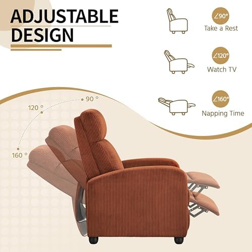 Yaheetech Recliner Chair with 3 Adjustable Angles Armchair Brick Red