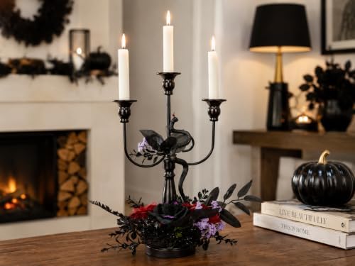 Halloween Candle Holder, 3 Arms Metal Candelabra, Black Candlestick Holder, G...