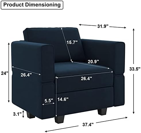 Belffin Modular Sectional Arm Accent Chair with Storage Seat Velvet Armchair ...