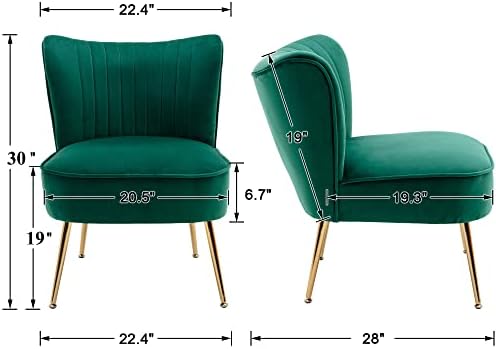 DUOMAY Modern Accent Chair Set of 2 Velvet Slipper Chair with Gold Legs Wingb...