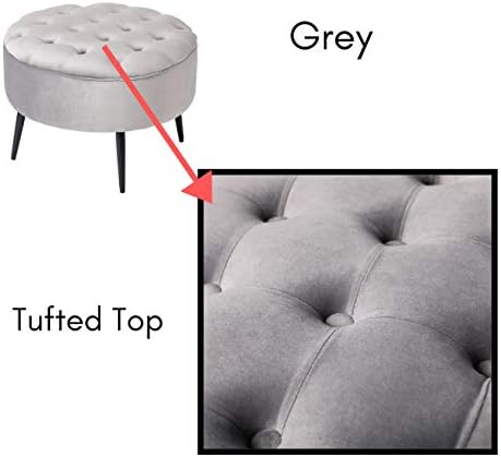 BIRDROCK HOME Tufted Round Ottoman - Mid-Century Modern Upholstered Velvet Fo...