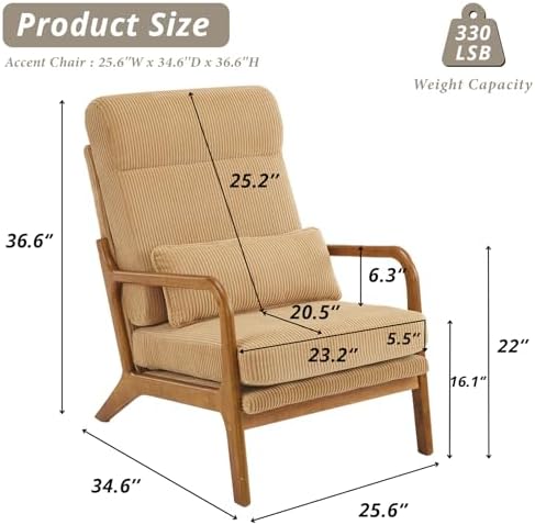 Karl home Accent Chair High Back Mid-Century Modern, Khaki