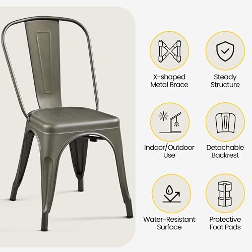 Yaheetech Metal Chairs Set of 4, Stackable Dining Chairs with Backs, Metal
