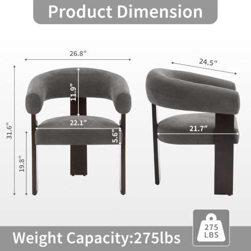 Accent Chairs Set of 2, Barrel Armchair, U-Shaped Backrest, Grey