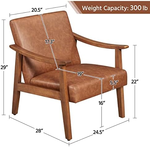 Yaheetech Accent Chairs, Mid-Century Faux Leather Armchairs, Light Brown