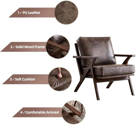 INZOY Mid-Century Modern Accent Chair with Wood Frame, PU Leather Living Room...