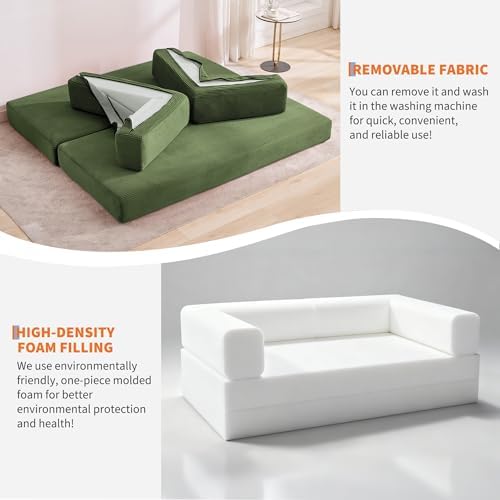 Garvee 5-in-1 Convertible Sofa Bed, 78.8" Modular Corduroy Sleeper with ...