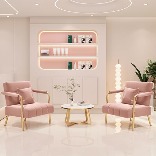 Yaheetech 30" Velvet Sofa Chair Accent Sofa with Gold Metal Leg, Pink