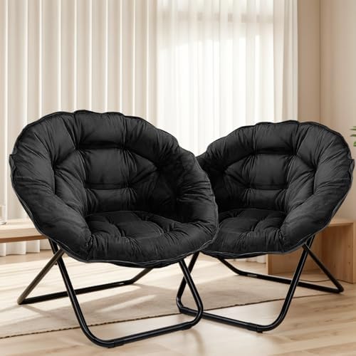 Grezone Folding Saucer Chair, Oversized Lazy Moon Chair with Metal Frame, Com...