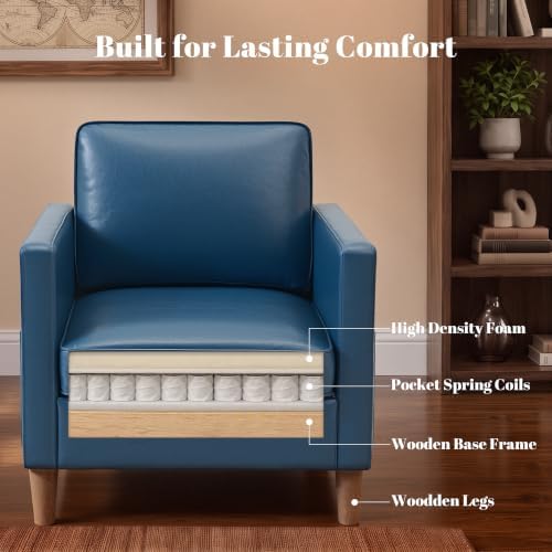 Faux Leather Accent Chair Mid Century Modern Armchair for Living Room