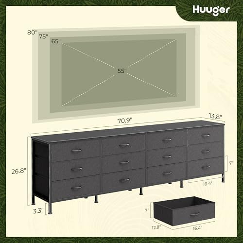 Huuger 70 Inch Black Dresser for Bedroom, TV Stand for 65, 75, 80 Inch TV, 12...