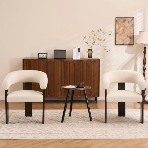 Accent Chairs Set of 2, Barrel Armchair, U-Shaped Backrest, White