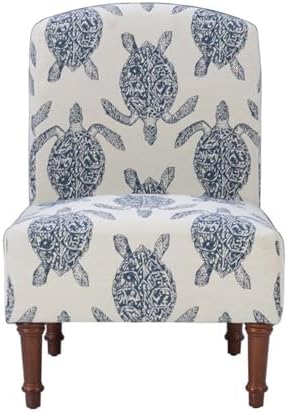 Linon Hawksbill Upholstered Turtle Print Armless Accent Chair in Blue & C...