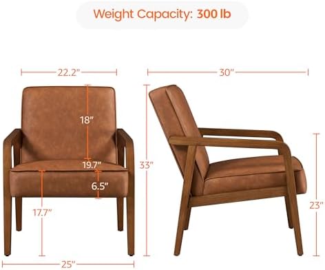 Yaheetech Accent Chair, Mid-Century Modern, Light Brown
