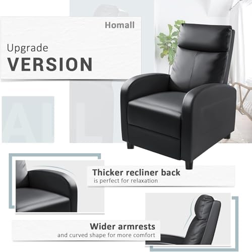 Homall Recliner Chair, Recliner Sofa Leather for Adults Dark Black Recliner