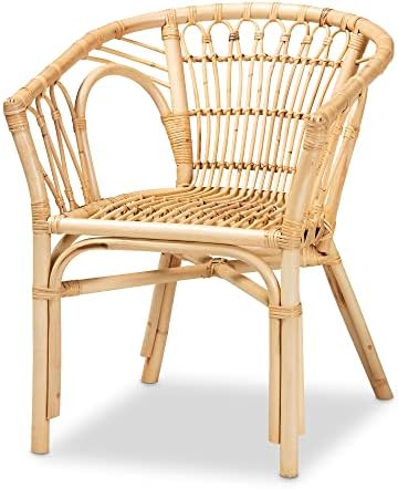 bali & pari Kaka Nature Rattan Dining Chair - Boho Wicker Armchair with C...