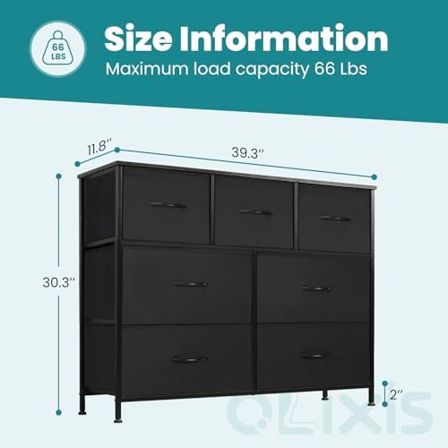 OLIXIS Black Dresser for Bedroom with 7 Fabric Drawers Storage Organizer