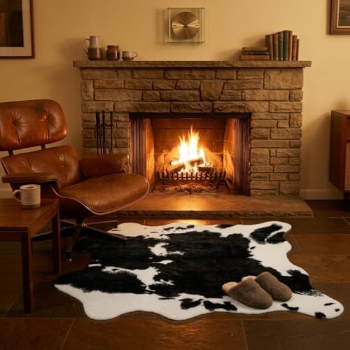MustMat Cow Print Rug, Faux Cowhide Rug for Mid-Century Modern 4'7'