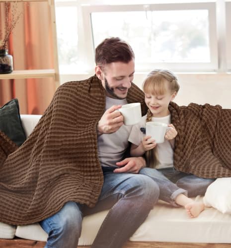 Utopia Bedding 100% Cotton Waffle Blanket Queen Size Brown, 90x90 Inch
