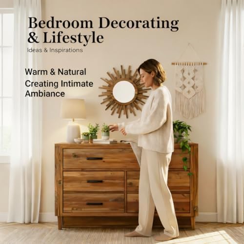 24 Inch Boho Sunburst Mirror, Round Wooden Wall Decor Starburst Sun Mirror fo...