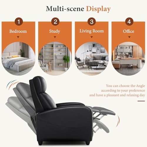 Sweetcrispy Recliner Chair PU Leather Recliner Sofa No Massage, Home Theater ...