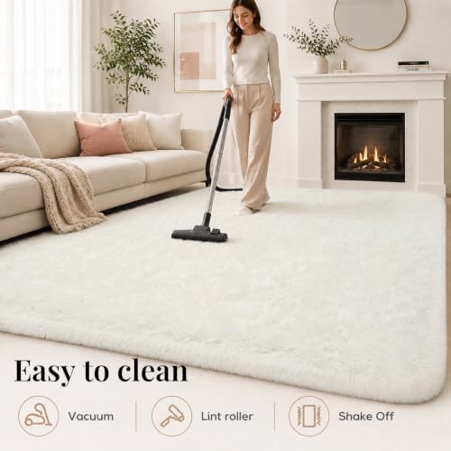 PLHXFR 8x10 Area Rugs Living Room: Fluffy Bedroom Rug Shag Carpet White