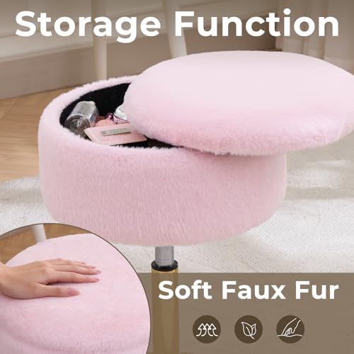 Pink Swivel Vanity Stool With Storage Vanity Chair Gold Base Ottoman
