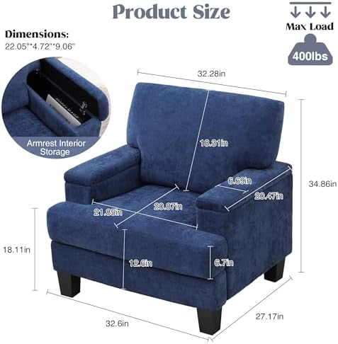 Accent Chair Set of 2 with Storage Armrest, Modern Upholstered Reading Living...