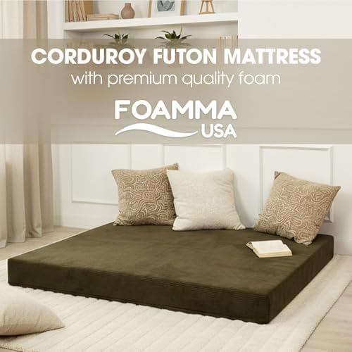 FoammaUSA Premium Corduroy Futon Couch Mattress – Made in USA 6-Inch Memory F...