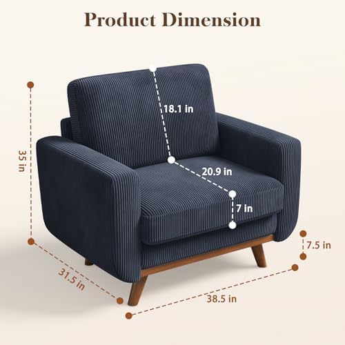 Vesgantti 38.5" Accent Chair Dark Blue, Comfy Corduroy Single Sofa Seat ...