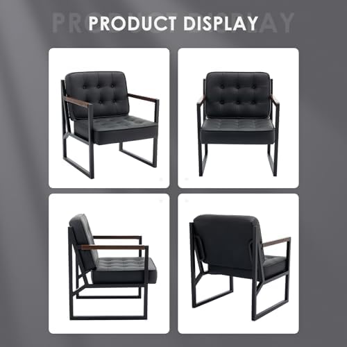 COLAMY Black Leather Accent Chair, Accent Arm Chair for Living Room, Comfy Ar...