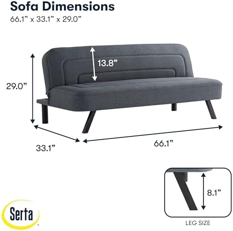 Serta Fairwood 66.1" Convertible Futon Sofa, Short Twin Size, Modern Boh...