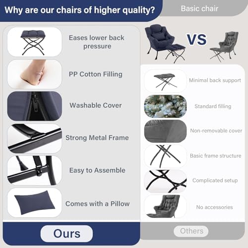 Furlide Lazy Chair with Ottoman, Modern Lounge Chair with Lumbar Pillow, Acce...