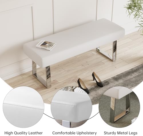 JIEXI 45.3" Upholstered PU Leather Bedroom Bench Footstool with Metal Legs
