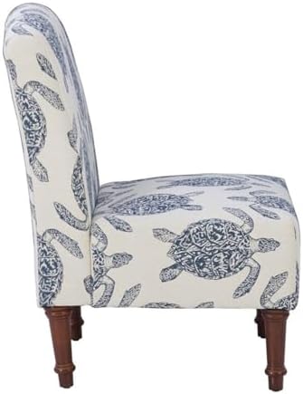 Linon Hawksbill Upholstered Turtle Print Armless Accent Chair in Blue & C...