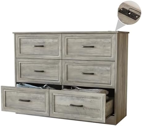 Fameill Dresser for Bedroom, 6 Drawer Wide Dresser Organizer with Charging St...
