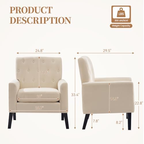 Modern Accent Chair, Upholstered Armchair with Button Tufted Back, Mid Centur...