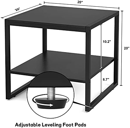 Homieasy End Table, 20 Inch Square Side Table, Mini Fridge Stand, Black