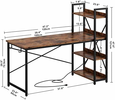IRONCK Computer Desk 47" with Power Outlet and Storage Shelves,Rustic Brown