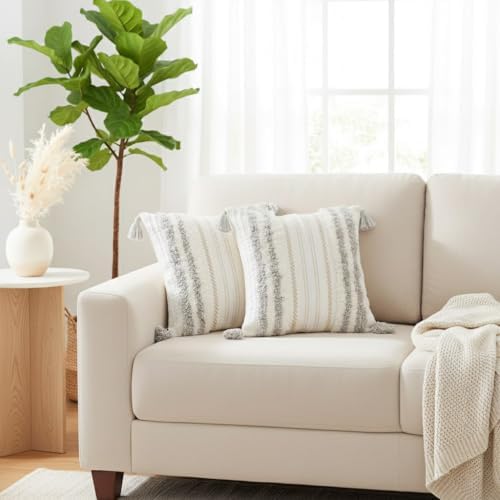 decorUhome Light Grey and Cream White Throw Pillow Covers 18x18 Set of 2