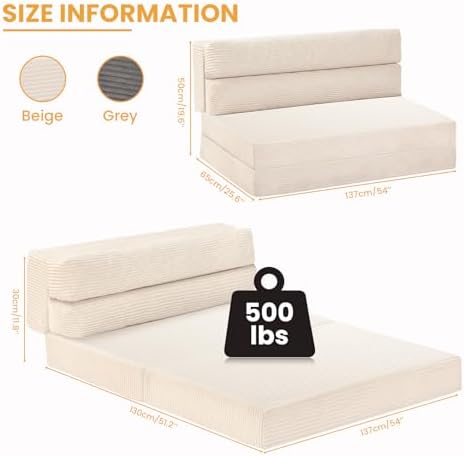 Folding Mattress Full, 3 in 1 Convertible Sofa Bed Foldable Couch Bed Floor C...