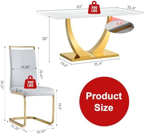 Glass Dining Table Set for 4, 63" Modern Dining Table Set for 4